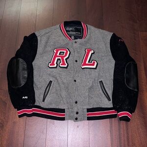 RL Ralph Lauren Gray and Black Varsity Jacket Sz XL RARE
